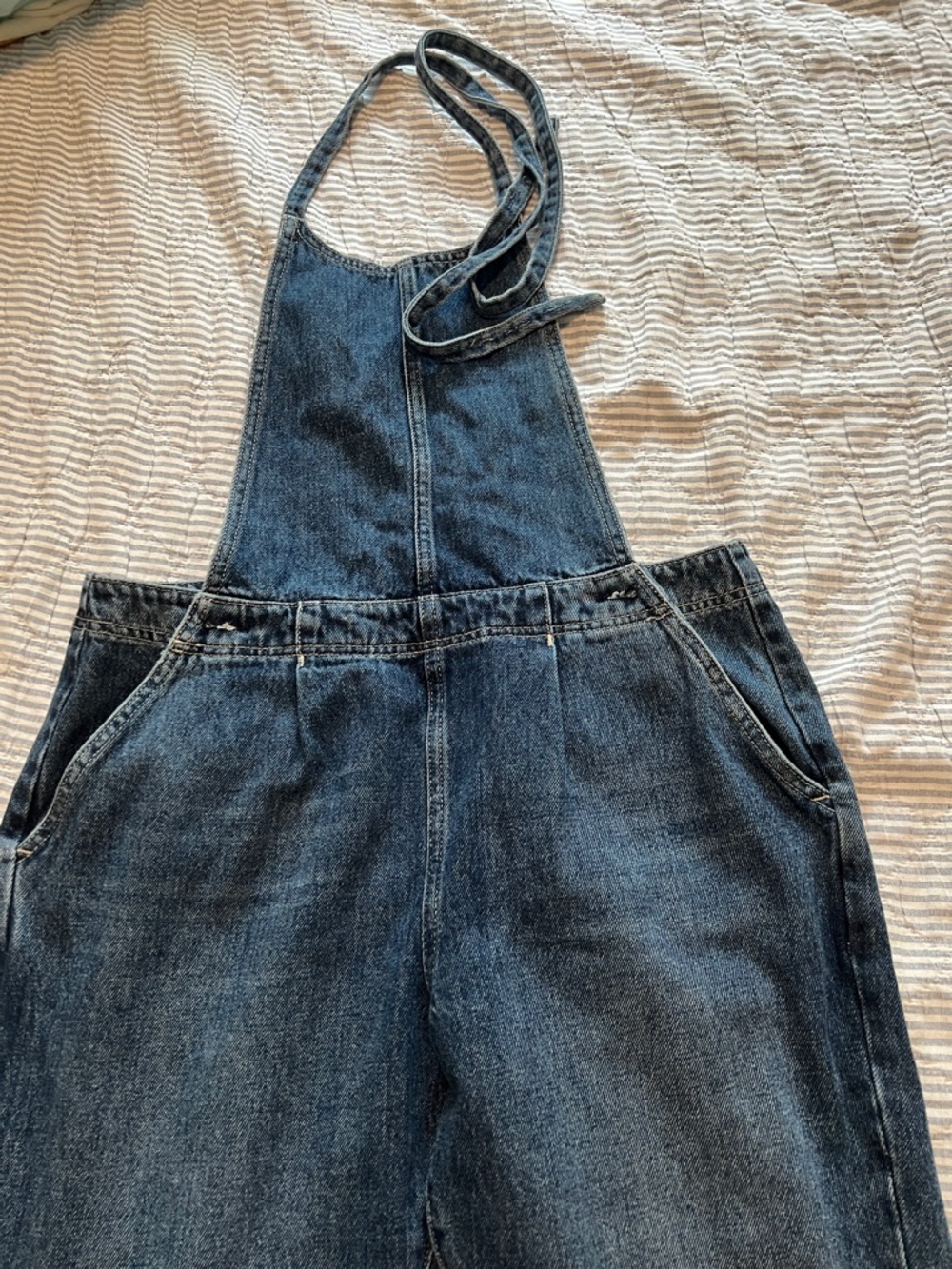 Free People Washed Blue Denim Overalls